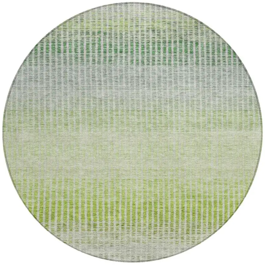 8' Olive Green And Gray Round Striped Washable Indoor Outdoor Area Rug Photo 4