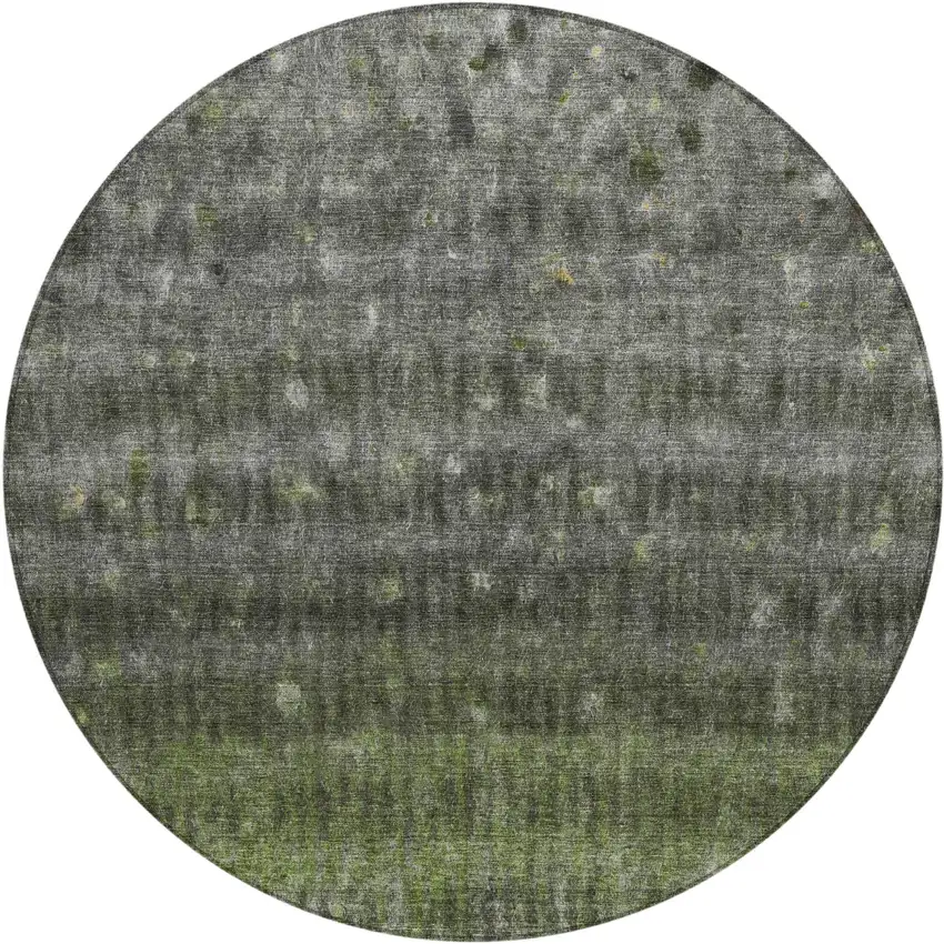 8' Olive Green And Gray Round Striped Washable Indoor Outdoor Area Rug Photo 2
