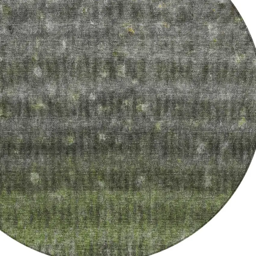 8' Olive Green And Gray Round Striped Washable Indoor Outdoor Area Rug Photo 7