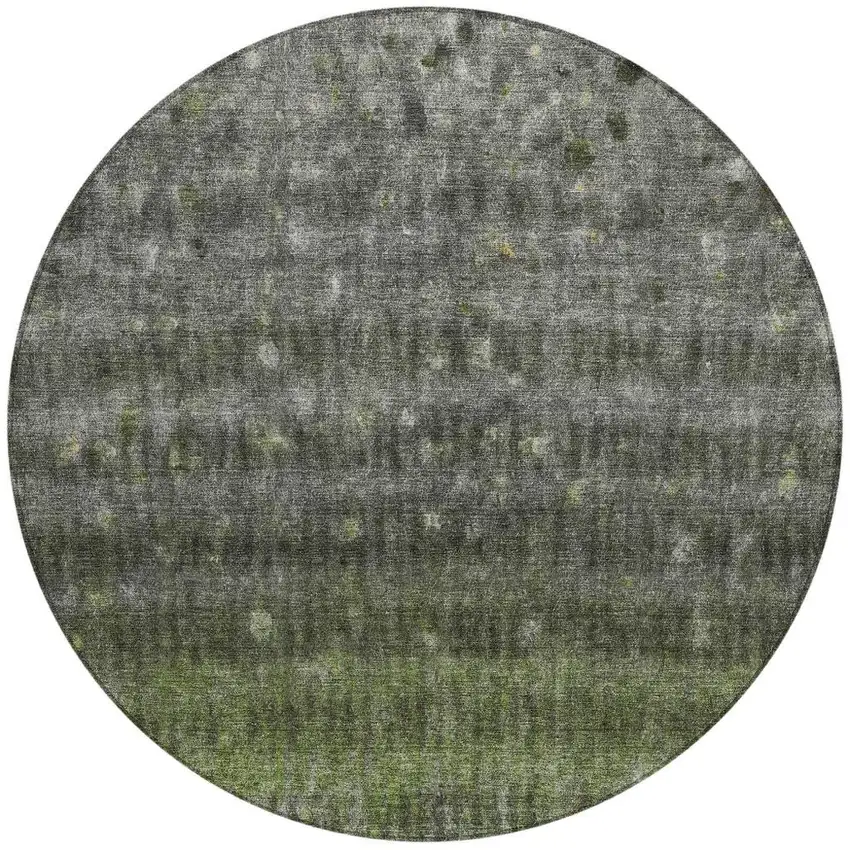 8' Olive Green And Gray Round Striped Washable Indoor Outdoor Area Rug Photo 4