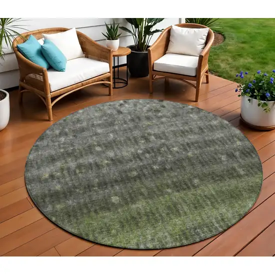8' Olive Green And Gray Round Striped Washable Indoor Outdoor Area Rug Photo 1