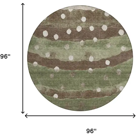 8' Olive Green And Gray Round Striped Washable Indoor Outdoor Area Rug Photo 9