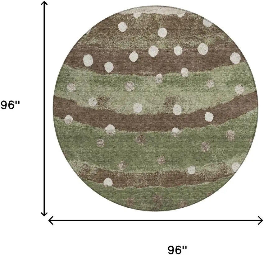 8' Olive Green And Gray Round Striped Washable Indoor Outdoor Area Rug Photo 9