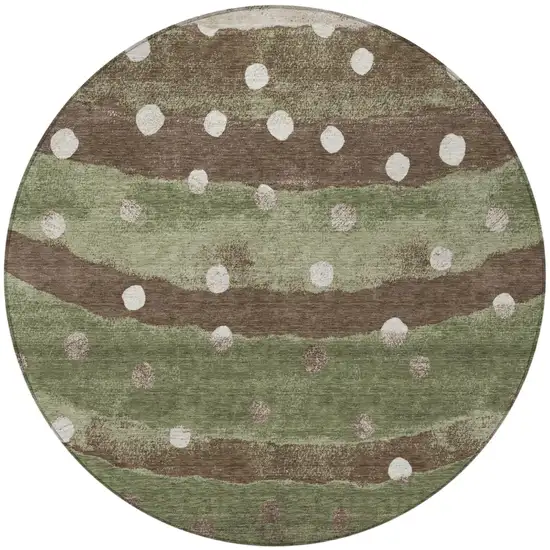 8' Olive Green And Gray Round Striped Washable Indoor Outdoor Area Rug Photo 4
