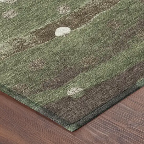 8' Olive Green And Gray Round Striped Washable Indoor Outdoor Area Rug Photo 7