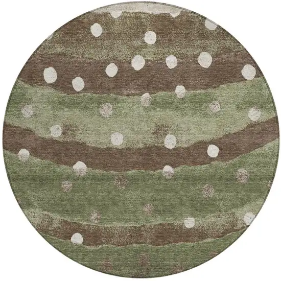 8' Olive Green And Gray Round Striped Washable Indoor Outdoor Area Rug Photo 3