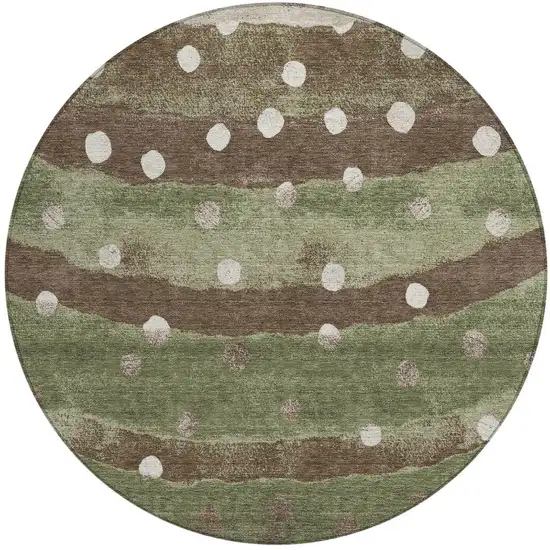 8' Olive Green And Gray Round Striped Washable Indoor Outdoor Area Rug Photo 6