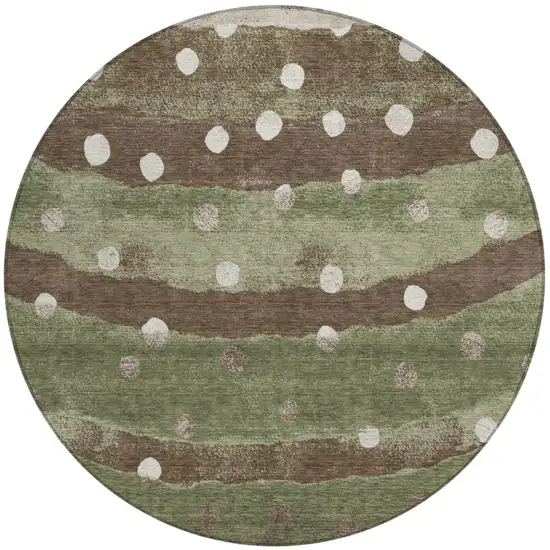 8' Olive Green And Gray Round Striped Washable Indoor Outdoor Area Rug Photo 2