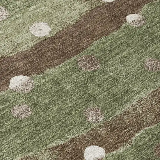 8' Olive Green And Gray Round Striped Washable Indoor Outdoor Area Rug Photo 8