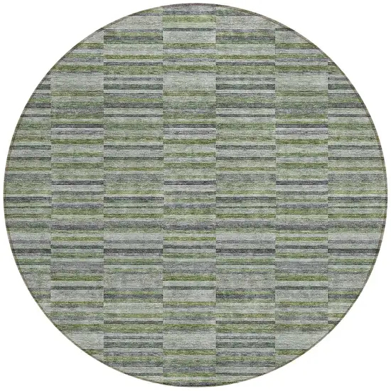 8' Olive Green And Gray Round Striped Washable Indoor Outdoor Area Rug Photo 4