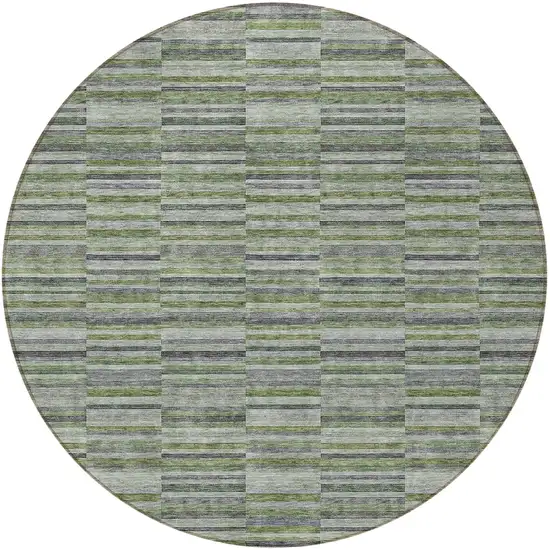 8' Olive Green And Gray Round Striped Washable Indoor Outdoor Area Rug Photo 5