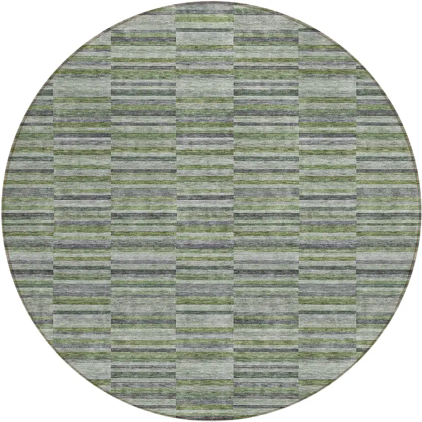 8' Olive Green And Gray Round Striped Washable Indoor Outdoor Area Rug Photo 2