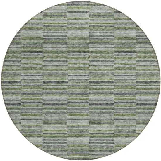 8' Olive Green And Gray Round Striped Washable Indoor Outdoor Area Rug Photo 2