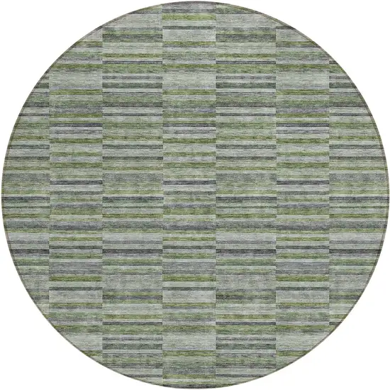 8' Olive Green And Gray Round Striped Washable Indoor Outdoor Area Rug Photo 2