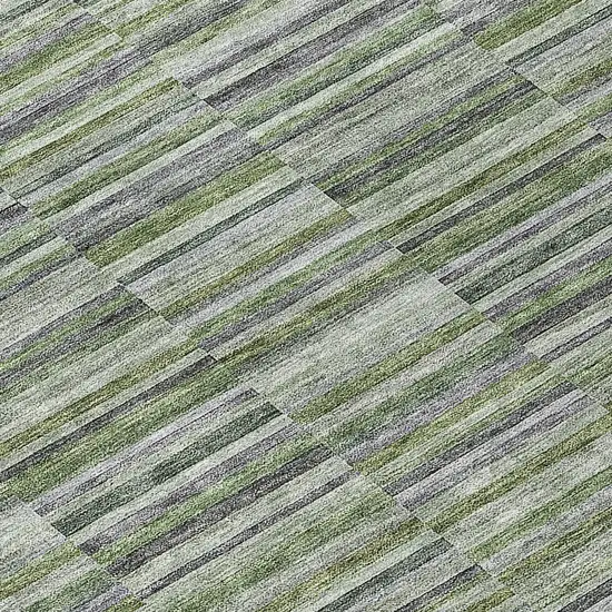 8' Olive Green And Gray Round Striped Washable Indoor Outdoor Area Rug Photo 8