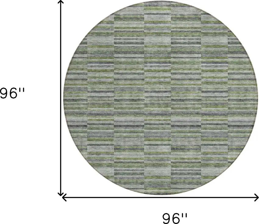 8' Olive Green And Gray Round Striped Washable Indoor Outdoor Area Rug Photo 3