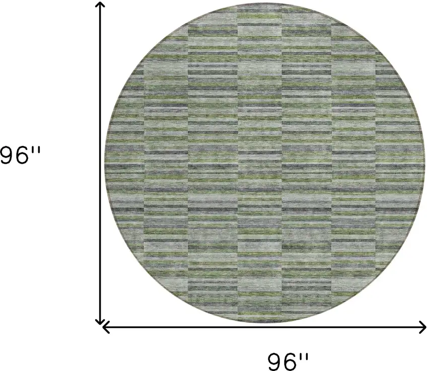 8' Olive Green And Gray Round Striped Washable Indoor Outdoor Area Rug Photo 3