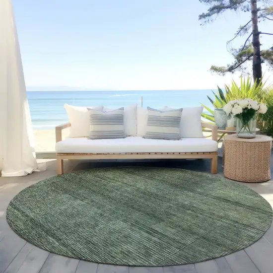 8' Olive Green And Gray Round Striped Washable Indoor Outdoor Area Rug Photo 6