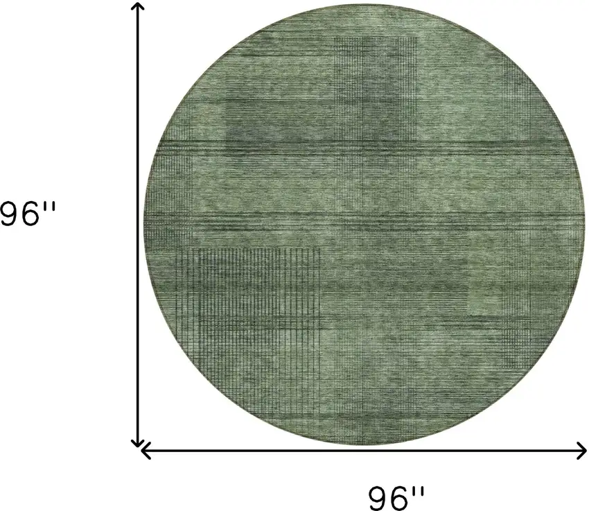 8' Olive Green And Gray Round Striped Washable Indoor Outdoor Area Rug Photo 3