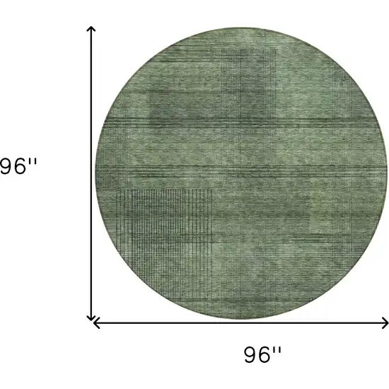 8' Olive Green And Gray Round Striped Washable Indoor Outdoor Area Rug Photo 3