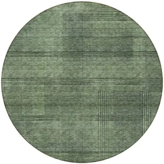 8' Olive Green And Gray Round Striped Washable Indoor Outdoor Area Rug Photo 5