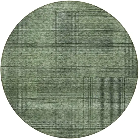 8' Olive Green And Gray Round Striped Washable Indoor Outdoor Area Rug Photo 5