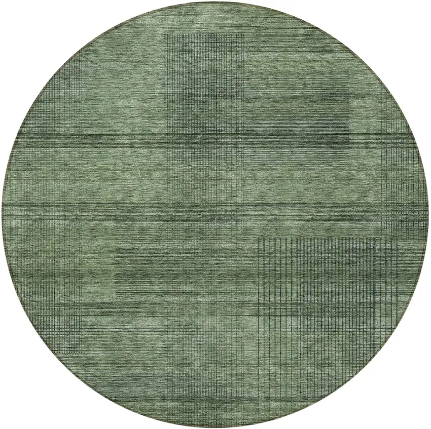 8' Olive Green And Gray Round Striped Washable Indoor Outdoor Area Rug Photo 5