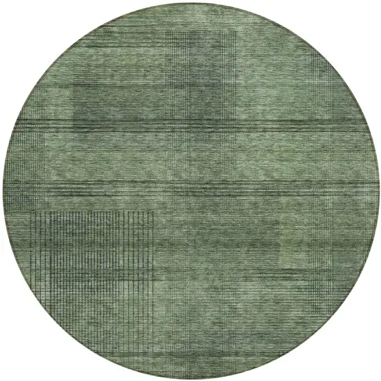8' Olive Green And Gray Round Striped Washable Indoor Outdoor Area Rug Photo 2