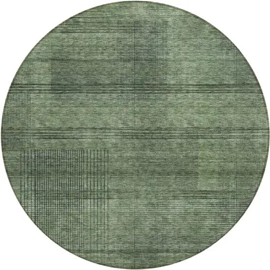 8' Olive Green And Gray Round Striped Washable Indoor Outdoor Area Rug Photo 2
