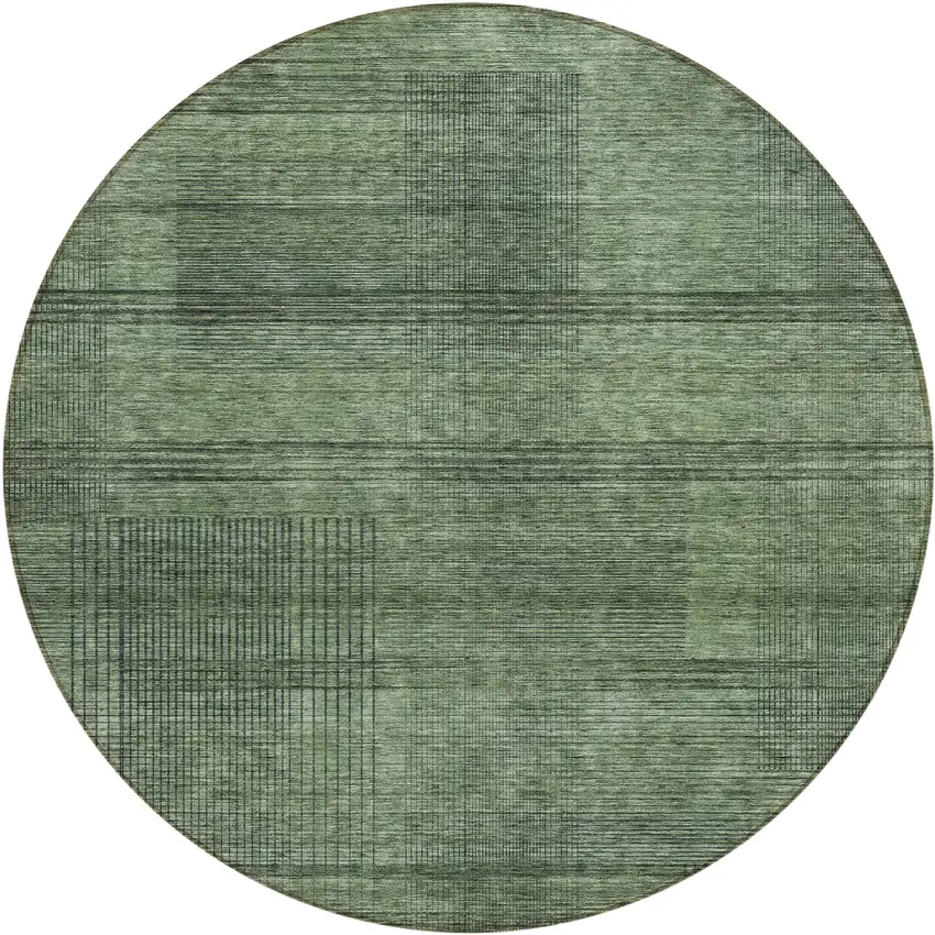 8' Olive Green And Gray Round Striped Washable Indoor Outdoor Area Rug Photo 2