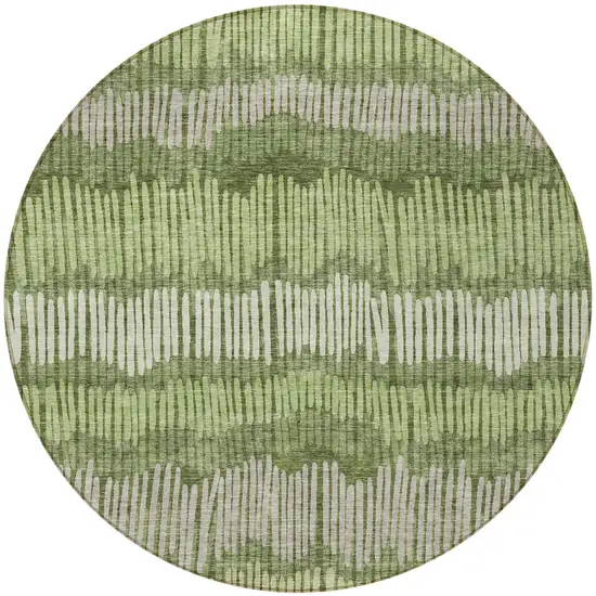 8' Olive Green And Gray Round Striped Washable Indoor Outdoor Area Rug Photo 5