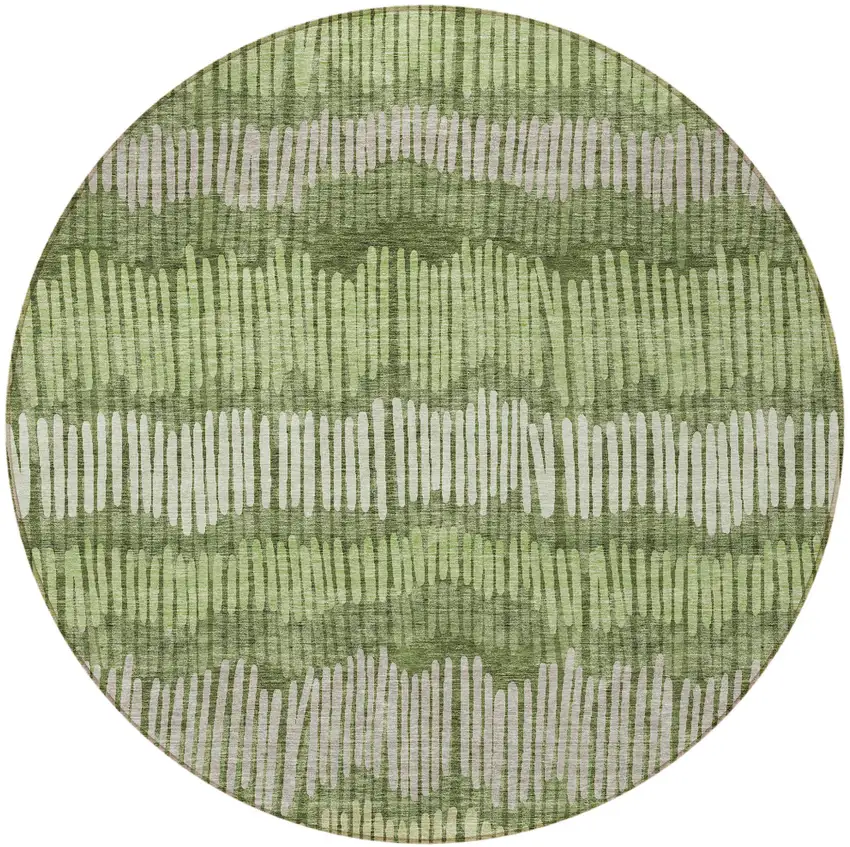 8' Olive Green And Gray Round Striped Washable Indoor Outdoor Area Rug Photo 5