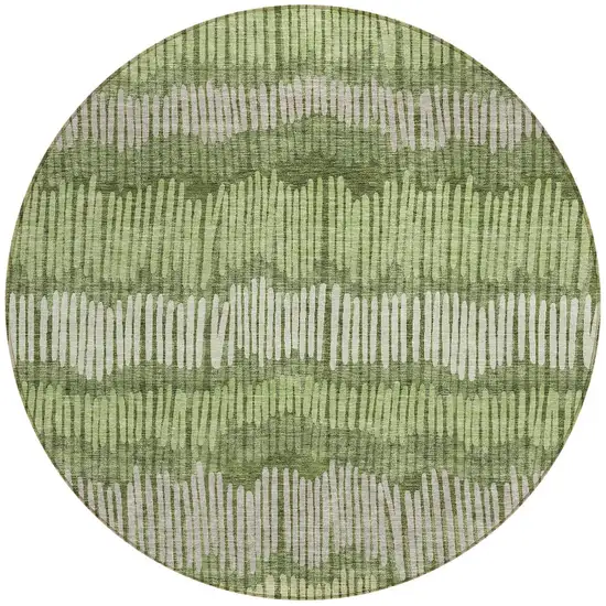 8' Olive Green And Gray Round Striped Washable Indoor Outdoor Area Rug Photo 4