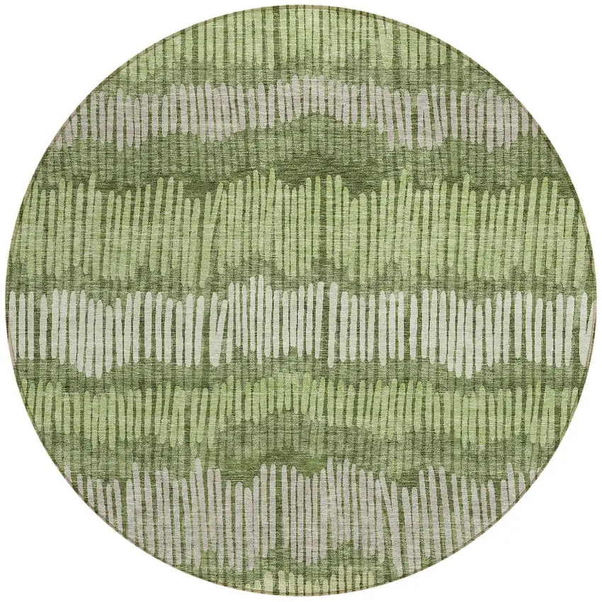 8' Olive Green And Gray Round Striped Washable Indoor Outdoor Area Rug Photo 4
