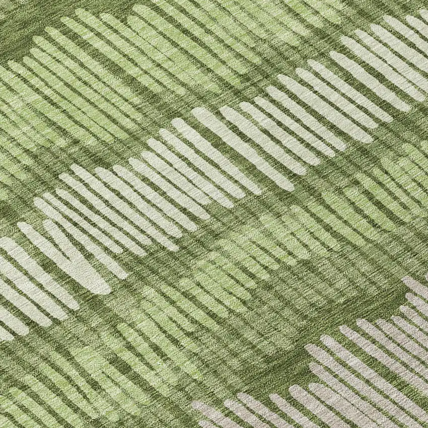8' Olive Green And Gray Round Striped Washable Indoor Outdoor Area Rug Photo 8