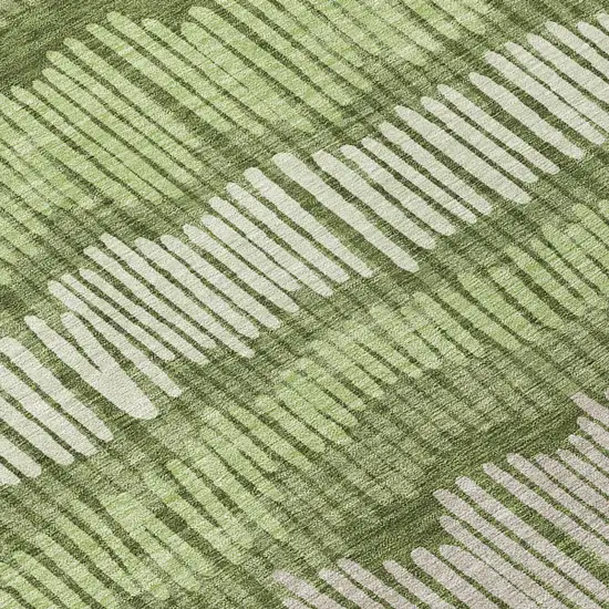 8' Olive Green And Gray Round Striped Washable Indoor Outdoor Area Rug Photo 8