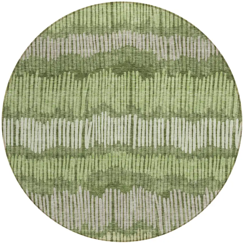 8' Olive Green And Gray Round Striped Washable Indoor Outdoor Area Rug Photo 2