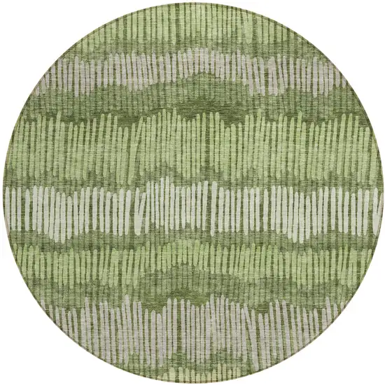 8' Olive Green And Gray Round Striped Washable Indoor Outdoor Area Rug Photo 2