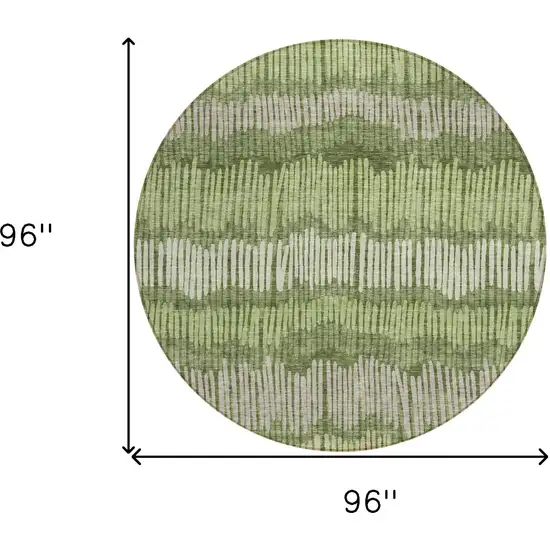 8' Olive Green And Gray Round Striped Washable Indoor Outdoor Area Rug Photo 3