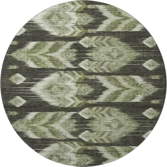 8' Olive Green And Gray Southwestern Washable Round Rug With UV Protection Photo 4