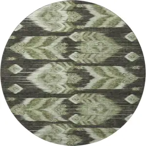 Photo of 8' Olive Green And Gray Southwestern Washable Round Rug With UV Protection