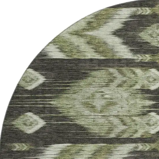 8' Olive Green And Gray Southwestern Washable Round Rug With UV Protection Photo 3