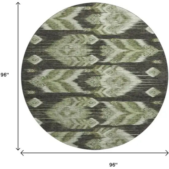 8' Olive Green And Gray Southwestern Washable Round Rug With UV Protection Photo 3