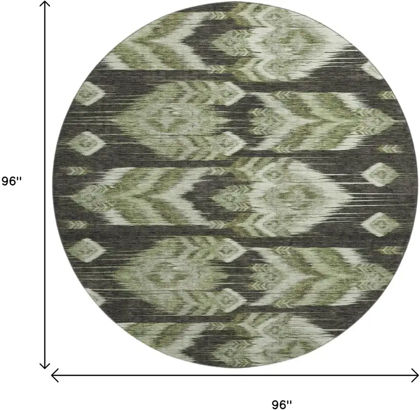 8' Olive Green And Gray Southwestern Washable Round Rug With UV Protection Photo 3