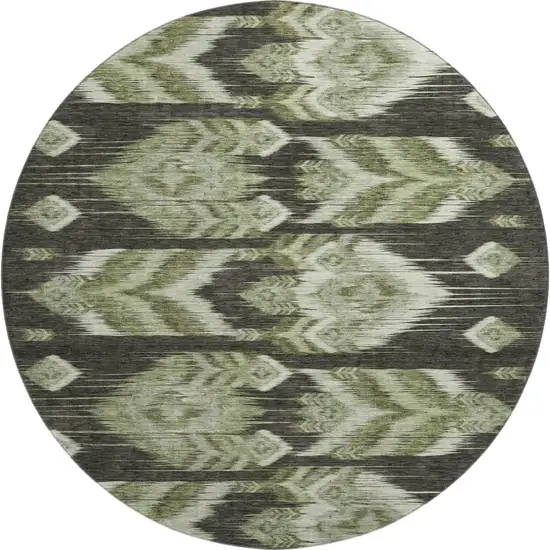 8' Olive Green And Gray Southwestern Washable Round Rug With UV Protection Photo 1