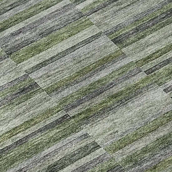 8' Olive Green And Gray Striped Washable Round Rug With UV Protection Photo 9