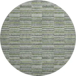 Photo of 8' Olive Green And Gray Striped Washable Round Rug With UV Protection