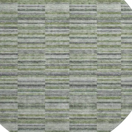8' Olive Green And Gray Striped Washable Round Rug With UV Protection Photo 3