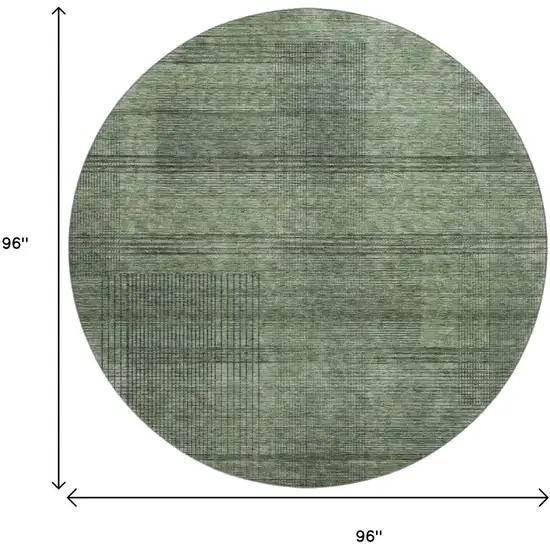 8' Olive Green And Gray Striped Washable Round Rug With UV Protection Photo 3