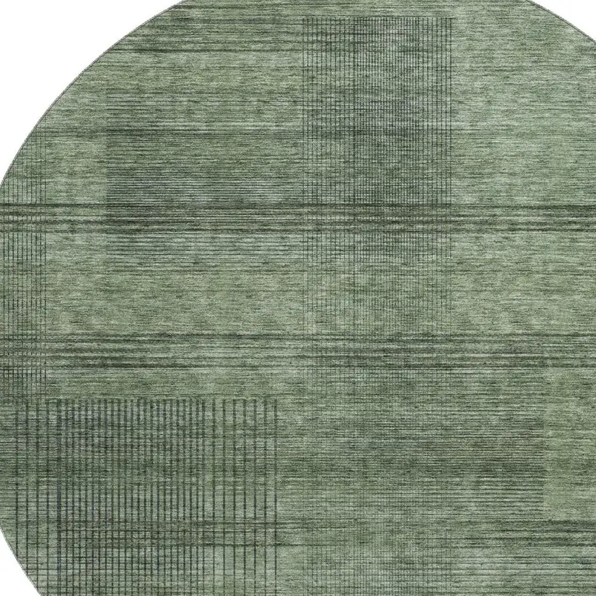8' Olive Green And Gray Striped Washable Round Rug With UV Protection Photo 3